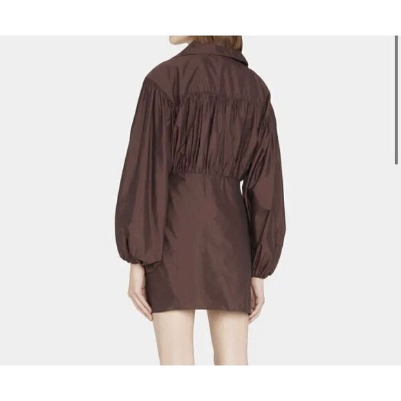 NWT Rohe Novi Pleated Chocolate Brown Balloon Sleeve Mini Dress Women’s 42 / 10 - Picture 2 of 16